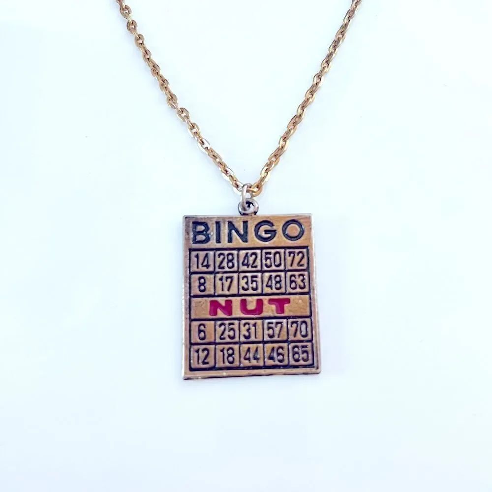 Vintage Gold Bingo Nut Charm Necklace